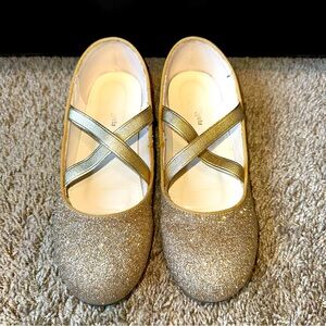 Girls' Gold Glitter Dress Flats with Cross-Strap